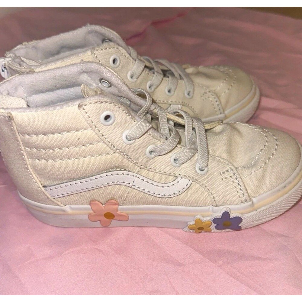VANS Sk8-Hi Unisex Kids High Top Canvas Sneaker Beige Floral Zip US 10